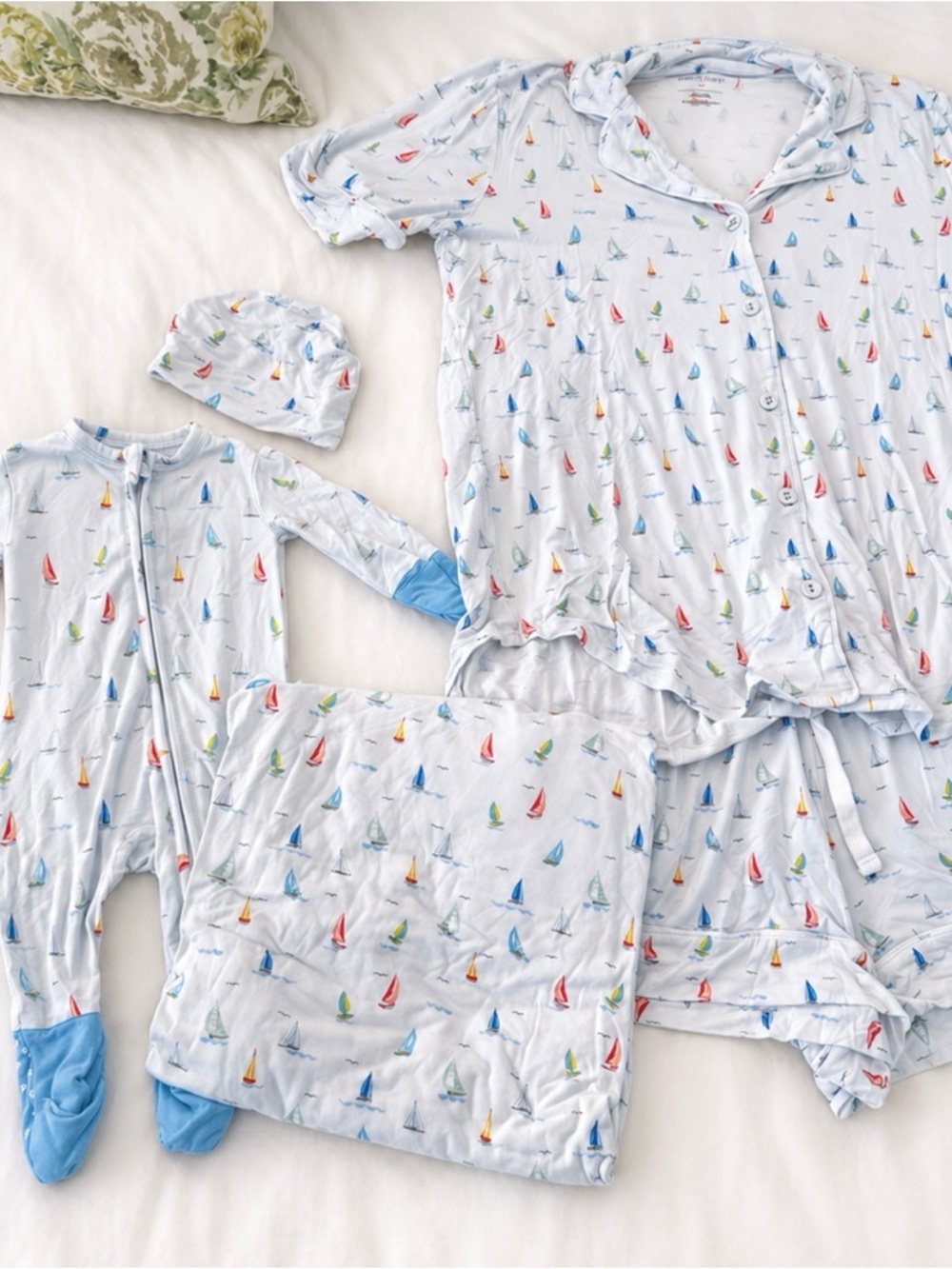 Posh Peanut Mommy and Baby Sailboat Newborn PJ matching set and swaddle